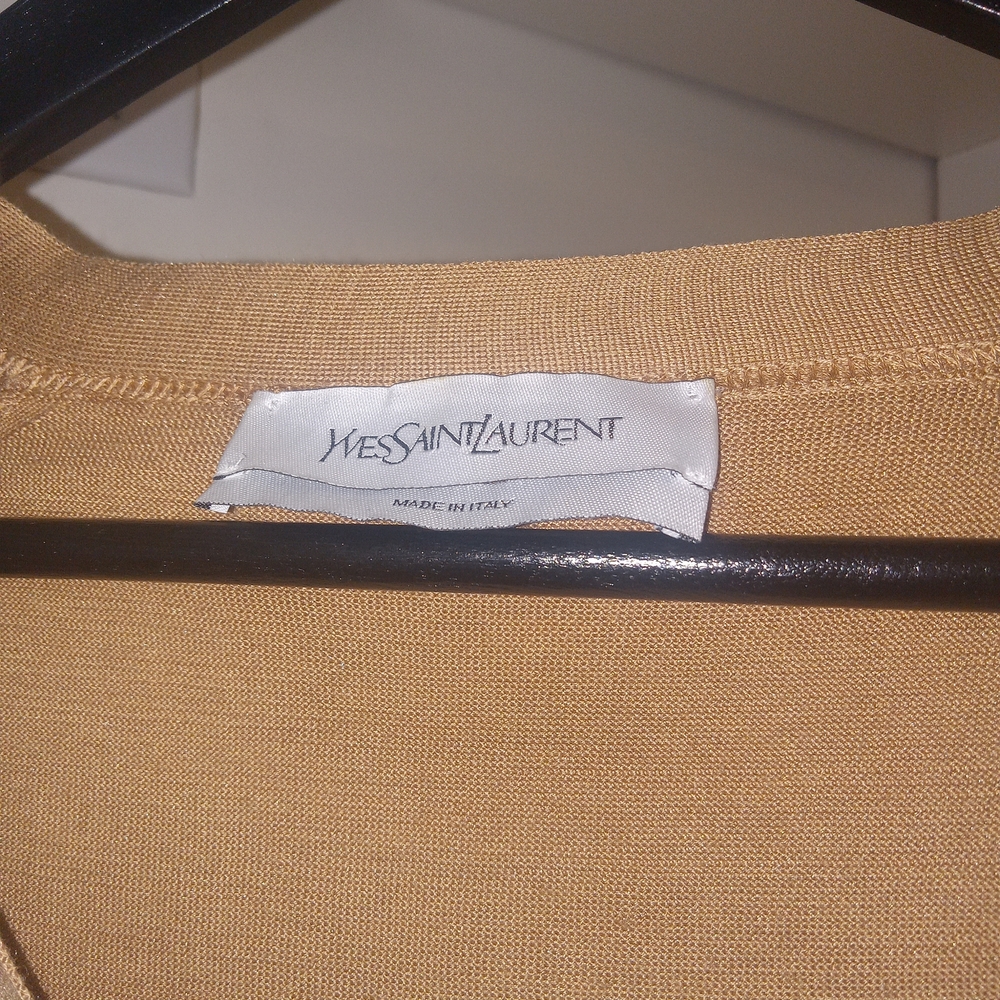 Yves Saint Laurent Sheer Tan V-Neck Cardigan - Picture 6 of 8